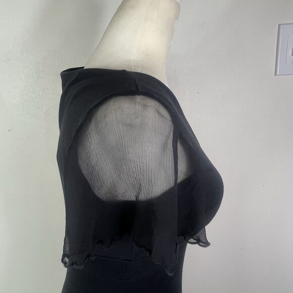 Susana Monaco Babydoll V Neck Sheath Dress Black Silk Sleeves Medium Y2K Fitted - Picture 3 of 7